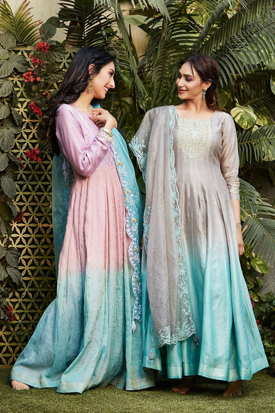 Pink + Blue Ombré Anarkali - Naaz By Noor