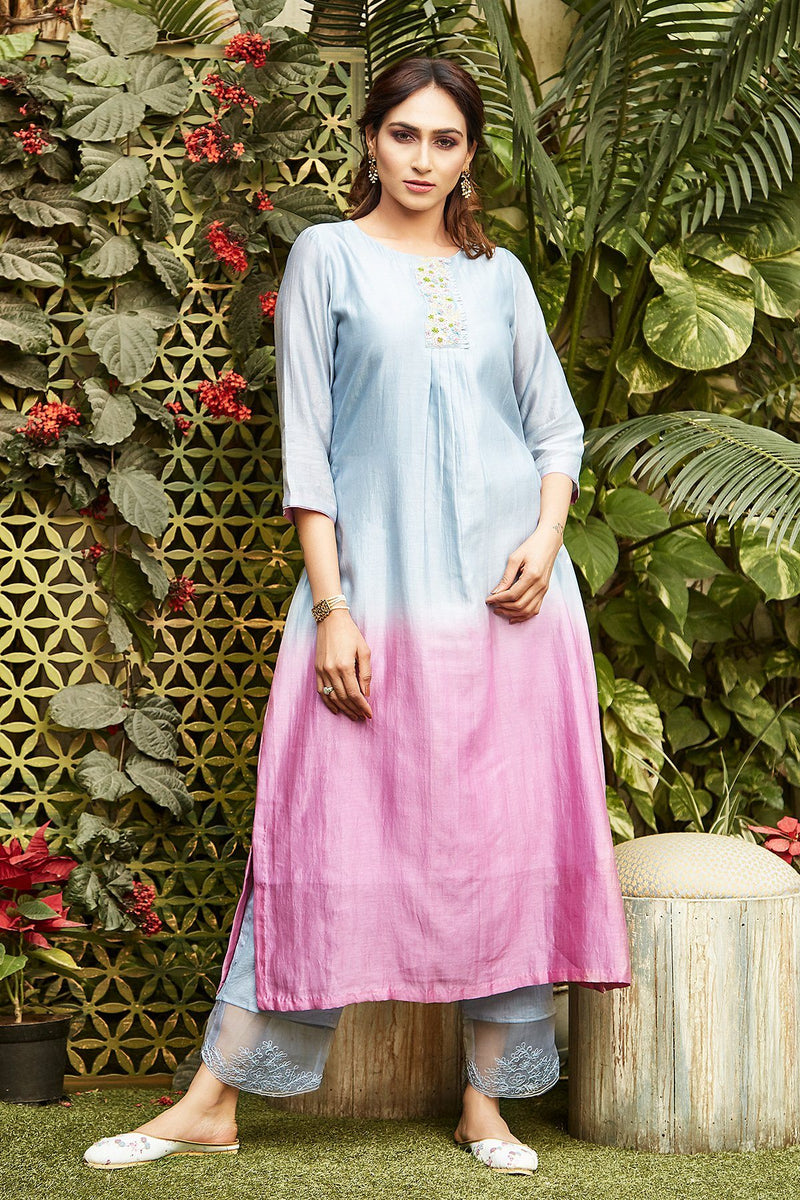 Pink + Blue Ombré Sequins Tunic - Naaz By Noor