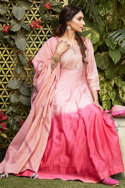 Pink Ombré Anarkali - Naaz By Noor