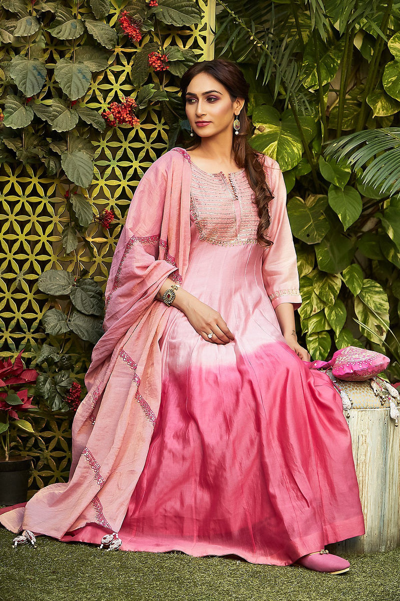 Pink Ombré Anarkali - Naaz By Noor