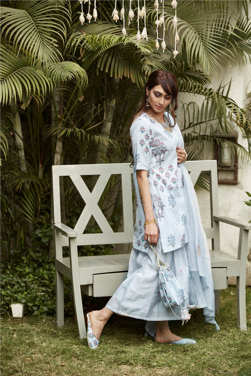 Powder Blue kurta with sharara and dupatta - Naaz By Noor