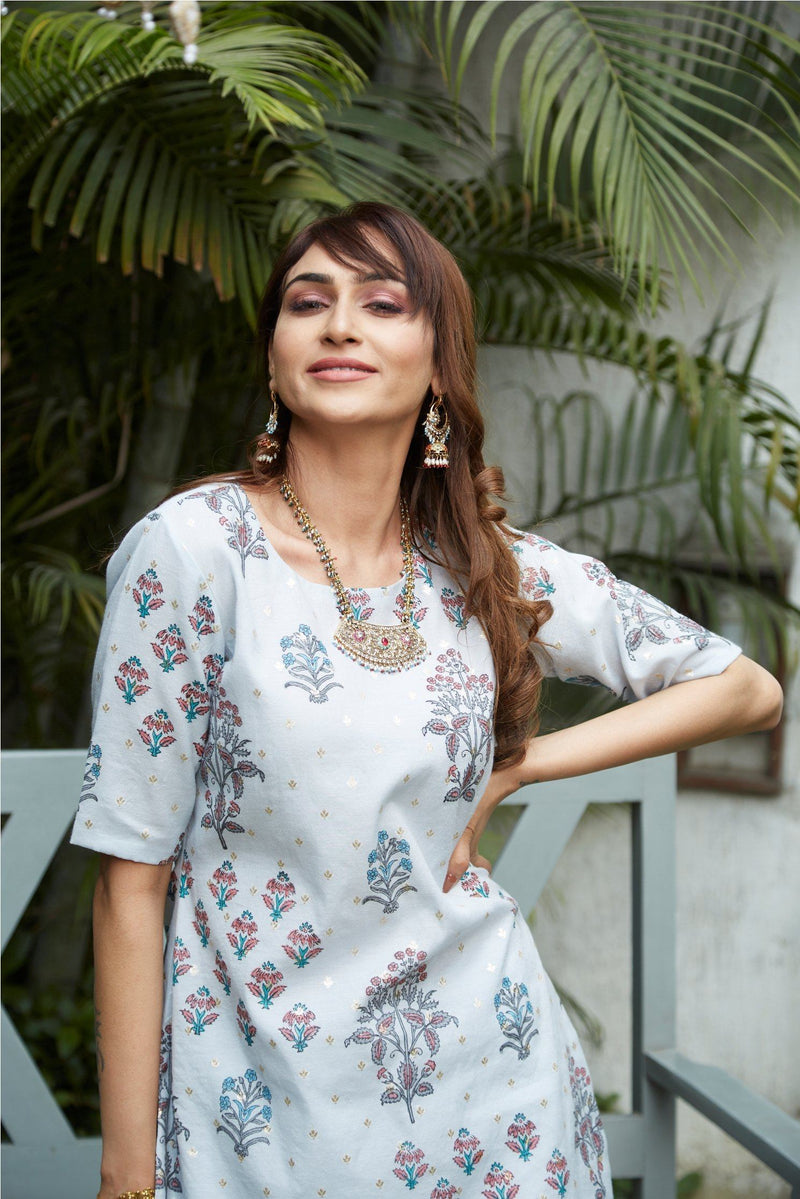 Powder Blue kurta with sharara and dupatta - Naaz By Noor