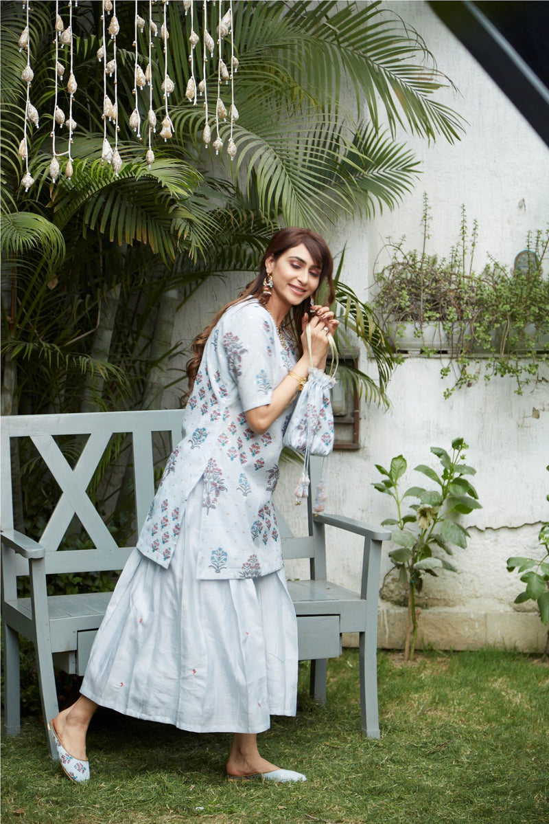 Powder Blue kurta with sharara and dupatta - Naaz By Noor