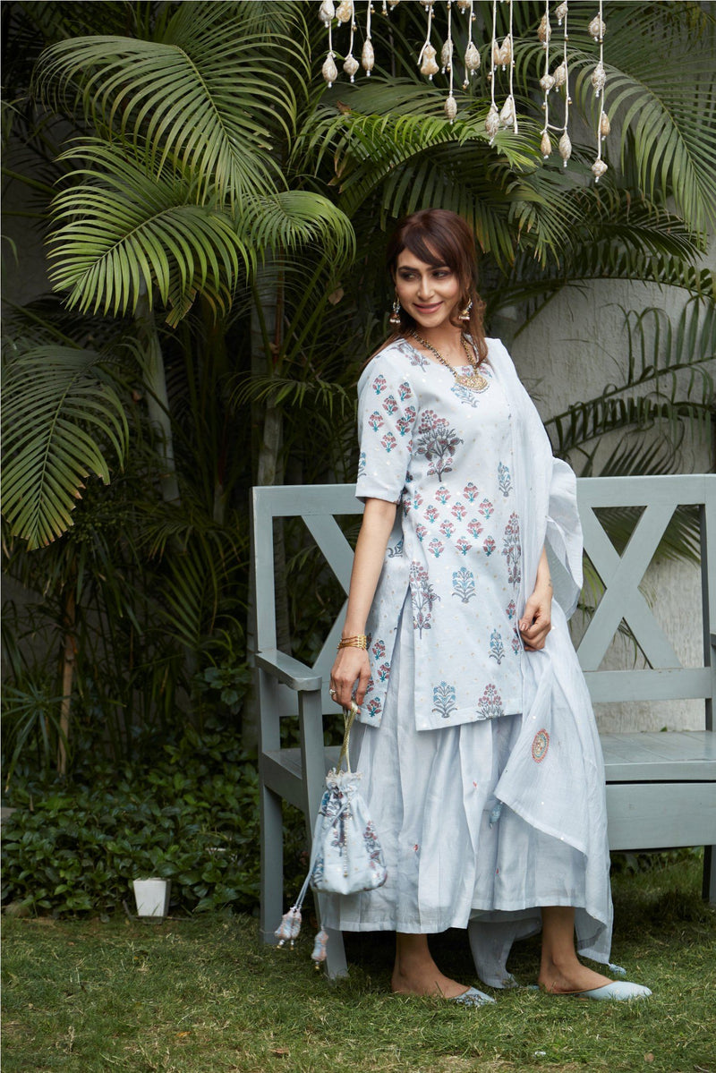 Powder Blue kurta with sharara and dupatta - Naaz By Noor