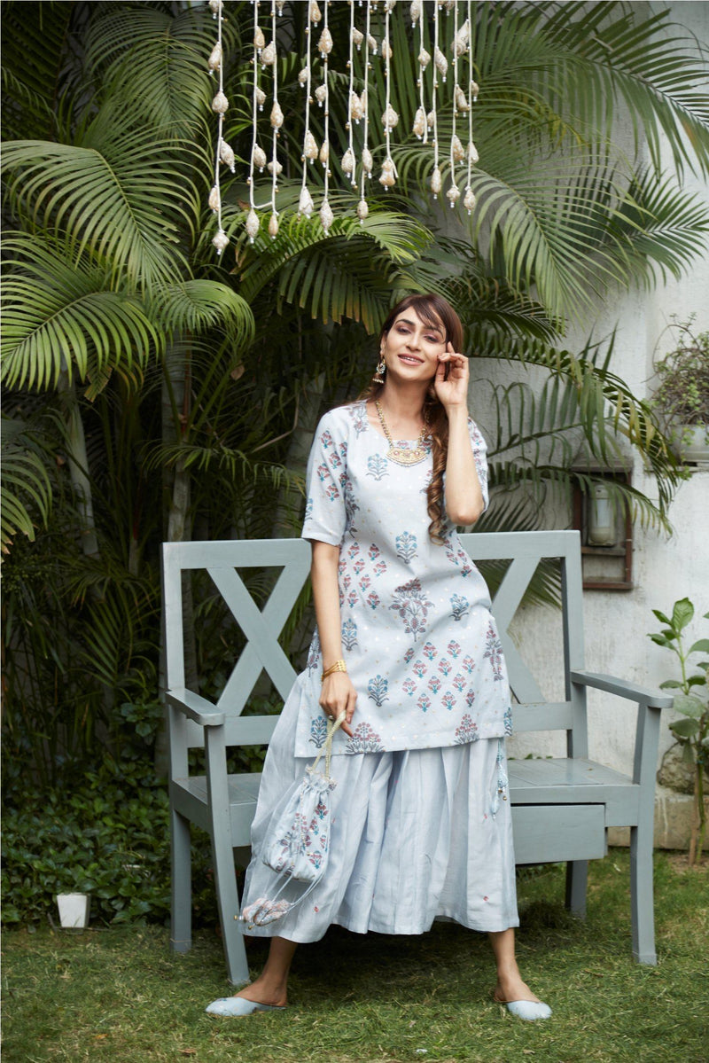 Powder Blue kurta with sharara and dupatta - Naaz By Noor