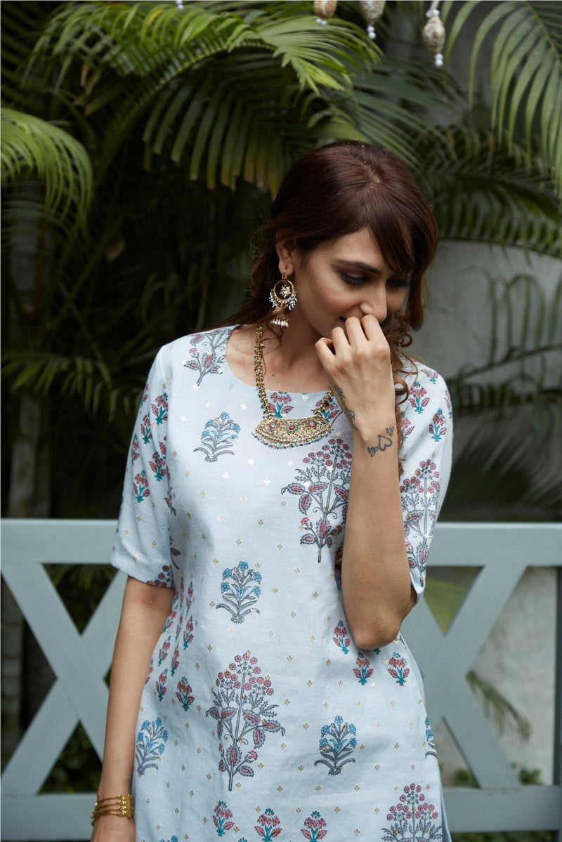 Powder Blue kurta with sharara and dupatta - Naaz By Noor