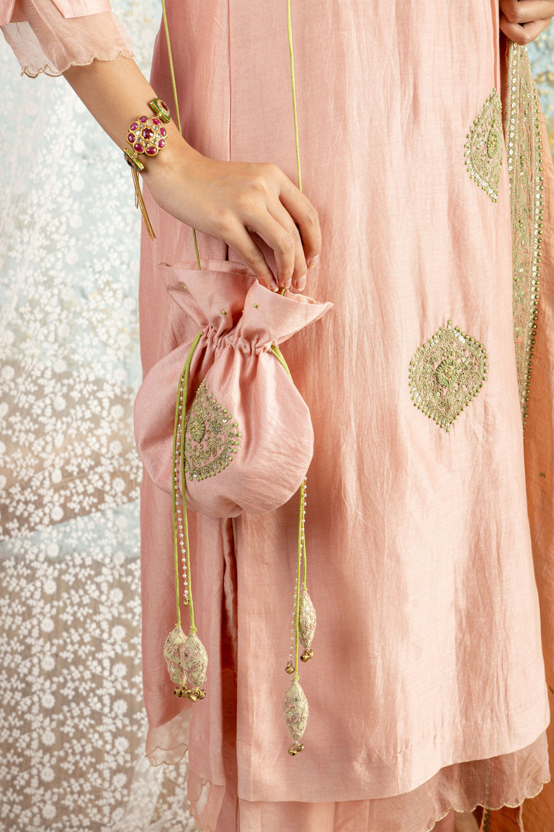 Powder Pink KurtaSet With Pants And Dupatta - Naaz By Noor