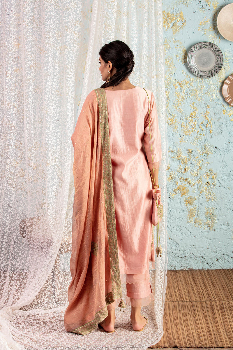 Powder Pink KurtaSet With Pants And Dupatta - Naaz By Noor