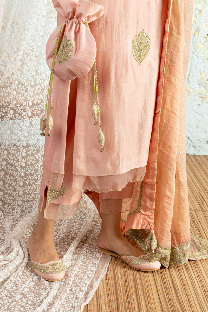 Powder Pink KurtaSet With Pants And Dupatta - Naaz By Noor