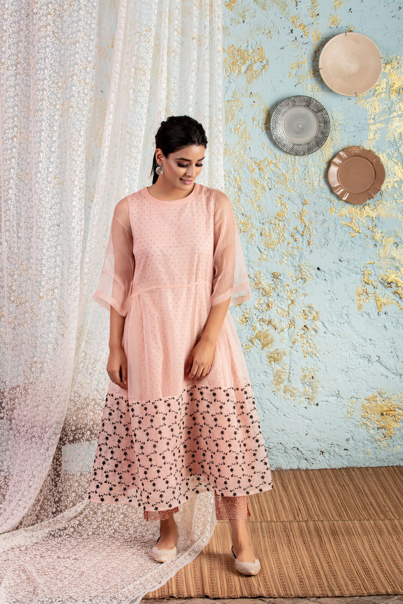 Powder Pink Tunic With Pants - Naaz By Noor