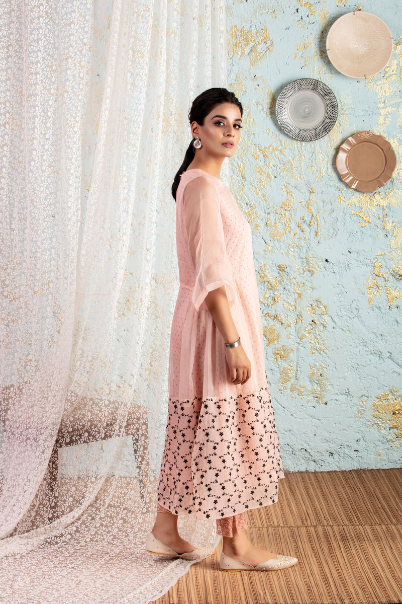 Powder Pink Tunic With Pants - Naaz By Noor