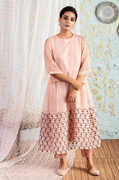 Powder Pink Tunic With Pants - Naaz By Noor