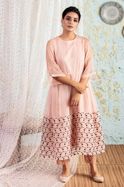Powder Pink Tunic With Pants - Naaz By Noor