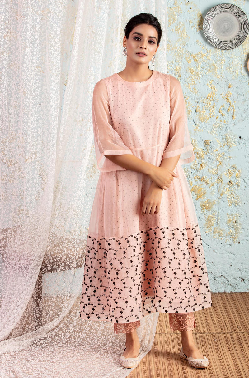 Powder Pink Tunic With Pants - Naaz By Noor