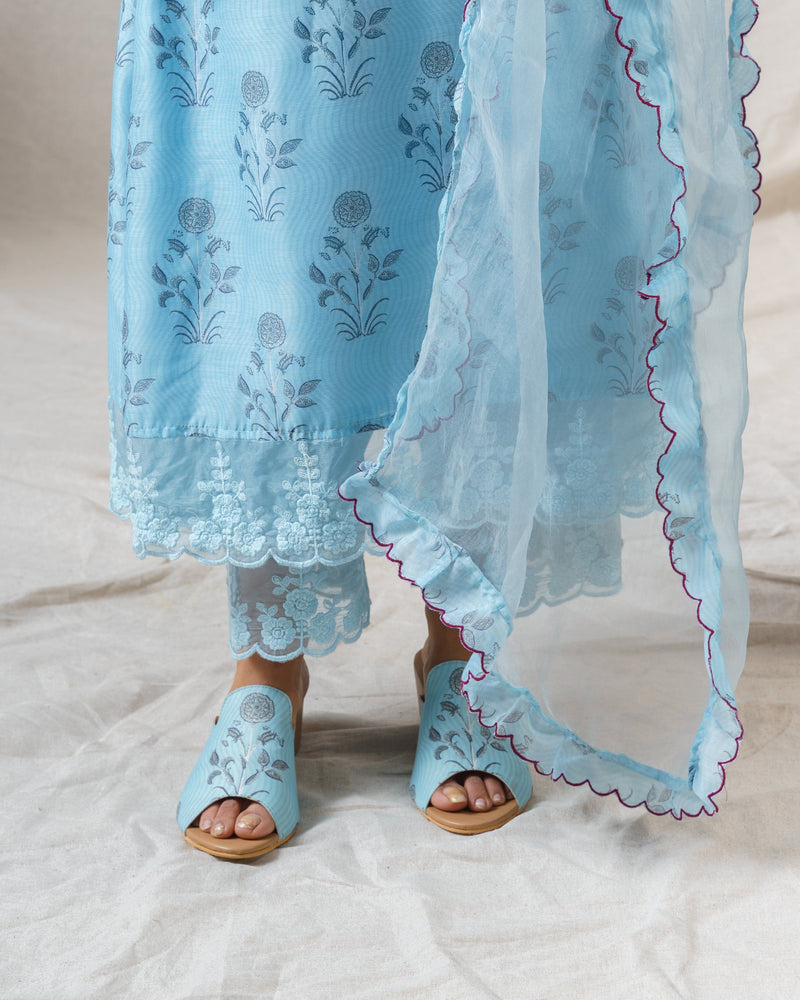 MIST BLUE PRINTED ENSEMBLE - Naaz By Noor