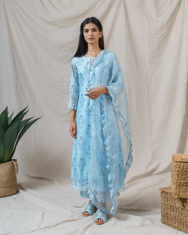 MIST BLUE PRINTED ENSEMBLE - Naaz By Noor