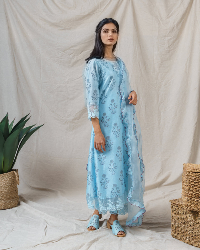 MIST BLUE PRINTED ENSEMBLE - Naaz By Noor