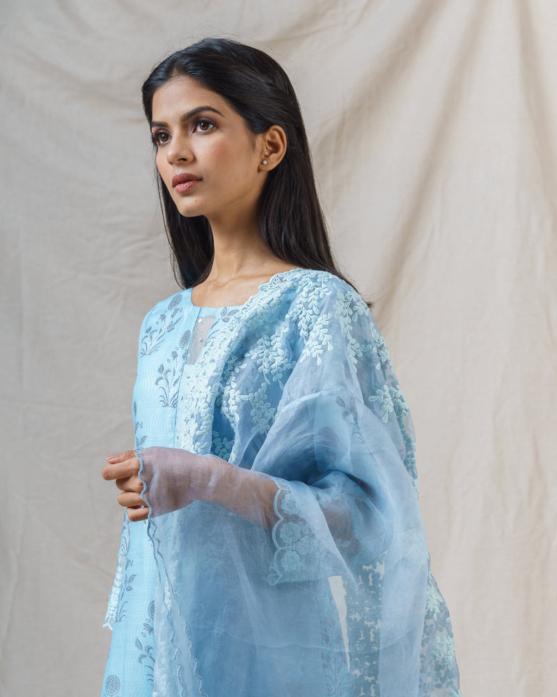 MIST BLUE PRINTED ENSEMBLE - Naaz By Noor