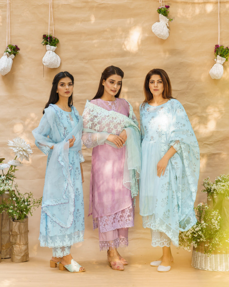 MIST BLUE PRINTED ENSEMBLE - Naaz By Noor