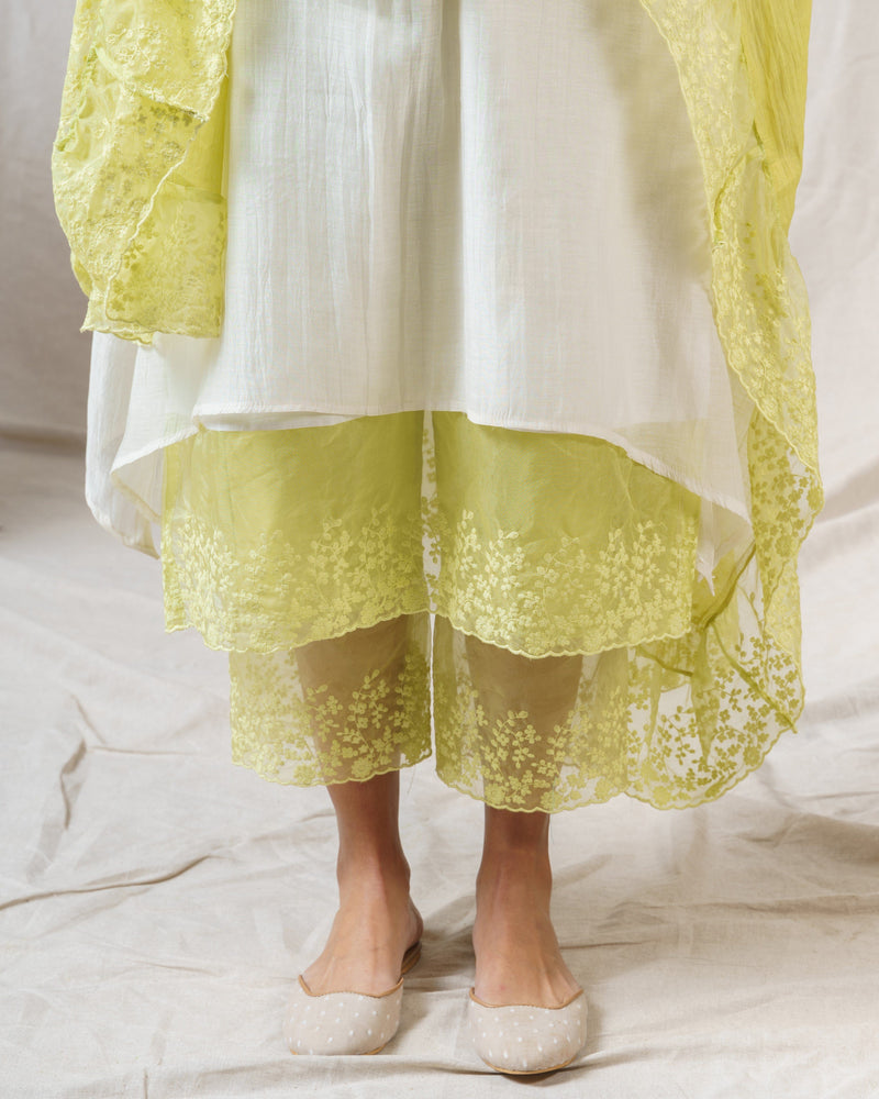 PEARL WHITE AND LIME GREEN ENSEMBLE - Naaz By Noor