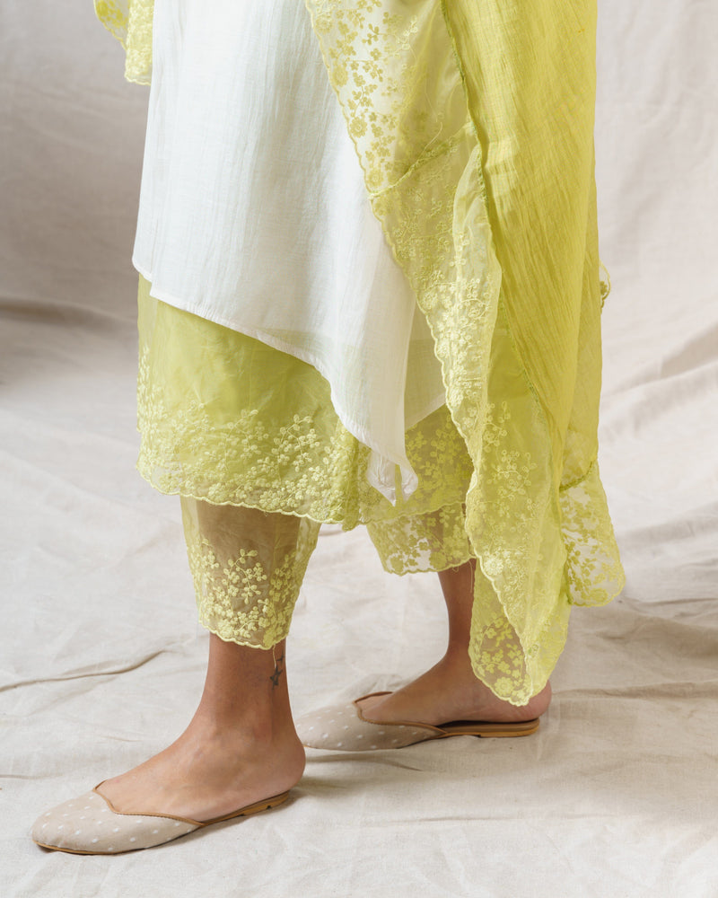 PEARL WHITE AND LIME GREEN ENSEMBLE - Naaz By Noor