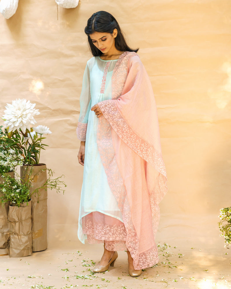 BLUSH PINK AND FROST BLUE ENSEMBLE - Naaz By Noor