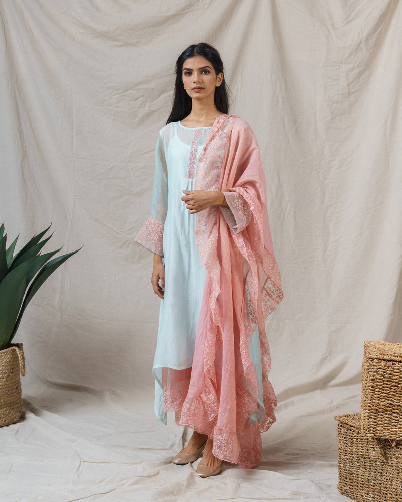 BLUSH PINK AND FROST BLUE ENSEMBLE - Naaz By Noor