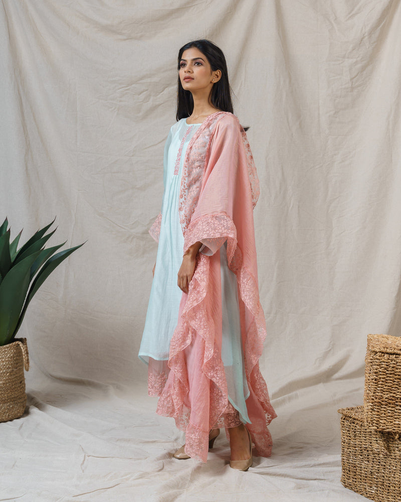 BLUSH PINK AND FROST BLUE ENSEMBLE - Naaz By Noor