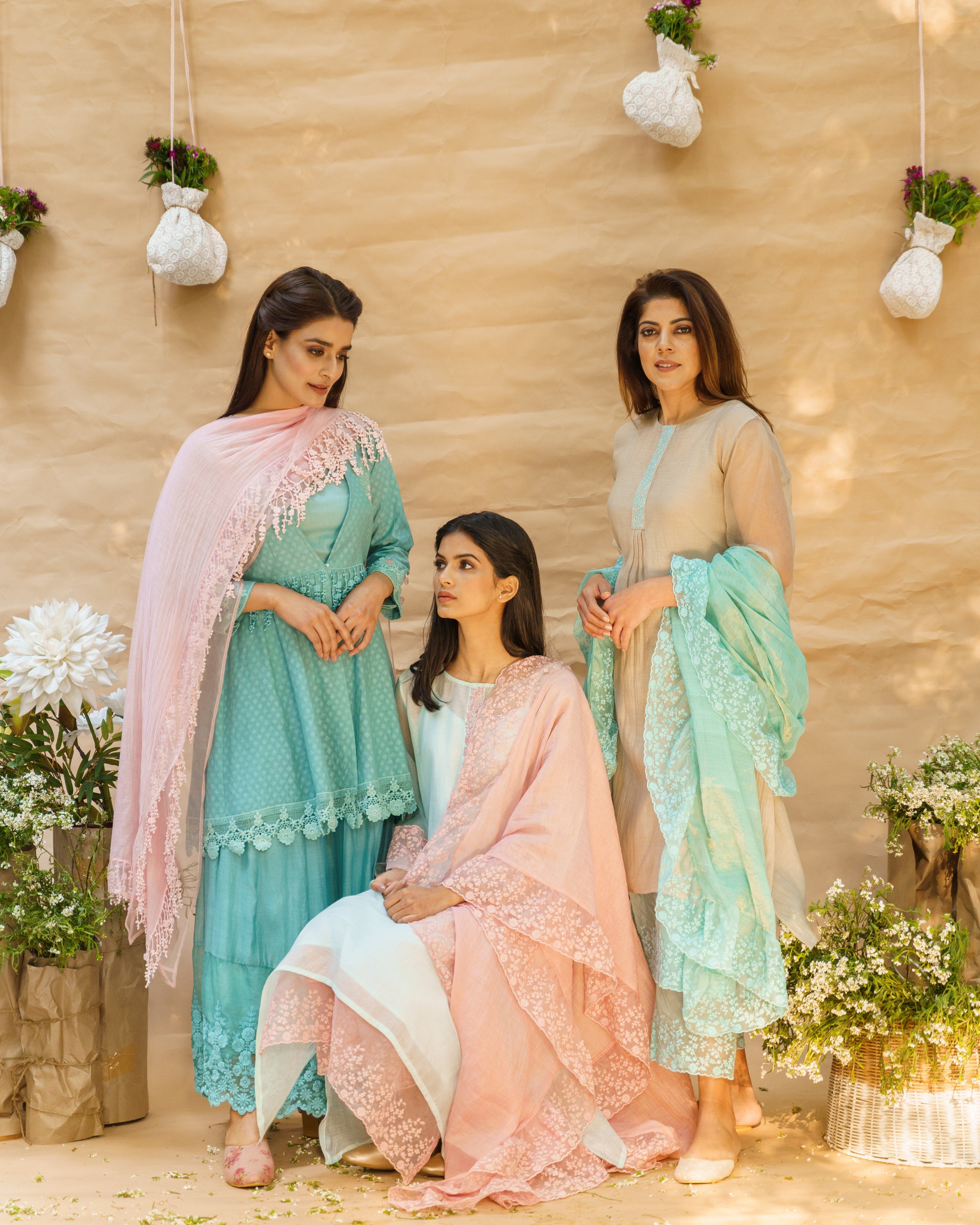 BLUSH PINK AND FROST BLUE ENSEMBLE - Naaz By Noor