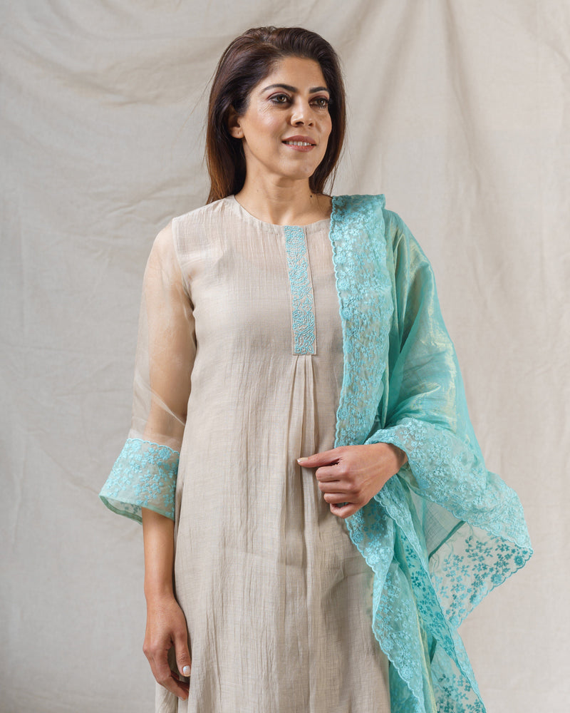 PEBBLE GREY AND TURQUOISE ENSEMBLE - Naaz By Noor