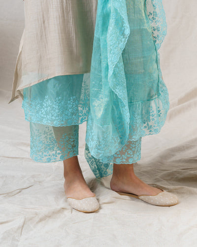 PEBBLE GREY AND TURQUOISE ENSEMBLE - Naaz By Noor