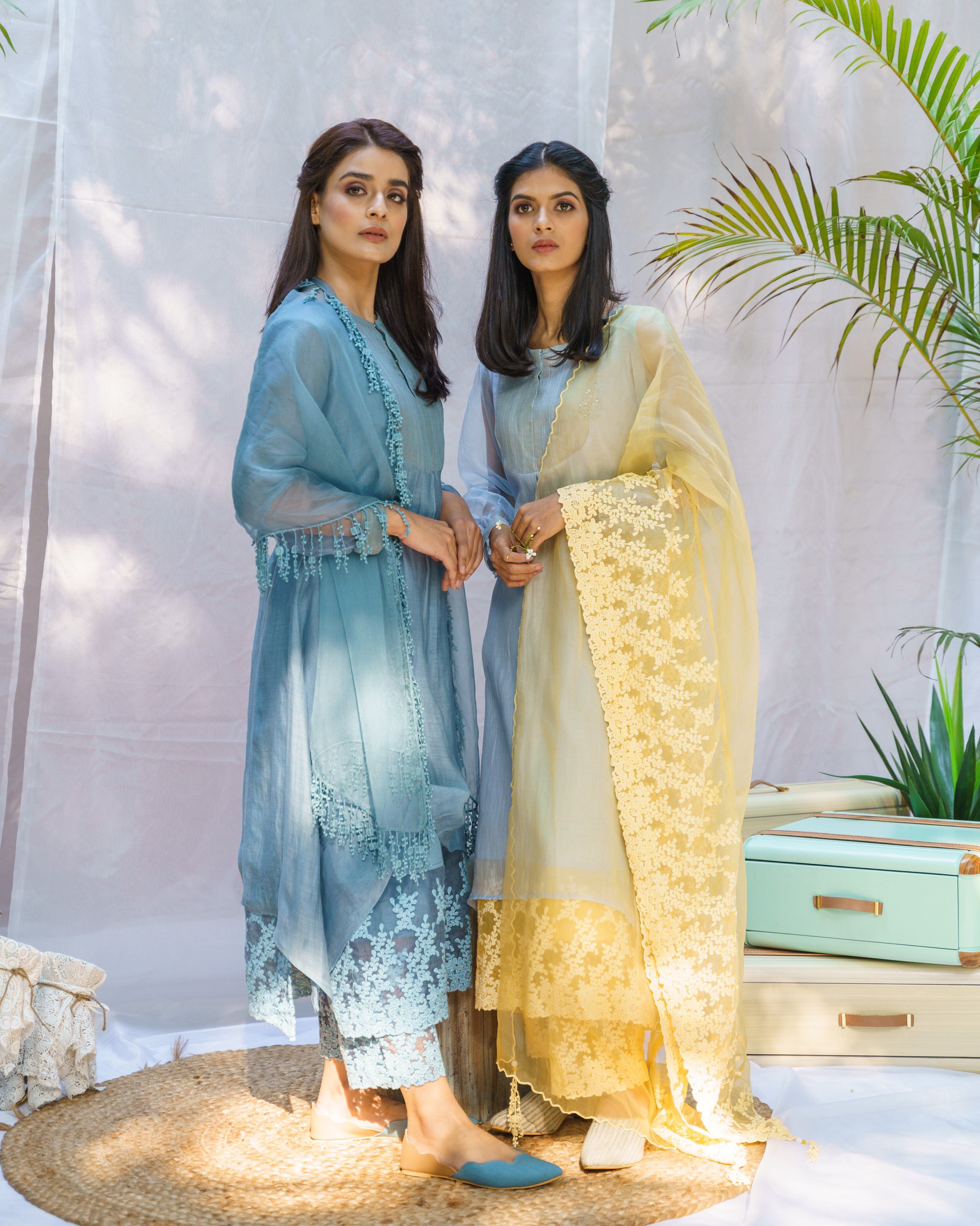 FROST BLUE AND YELLOW IRIS ENSEMBLE - Naaz By Noor