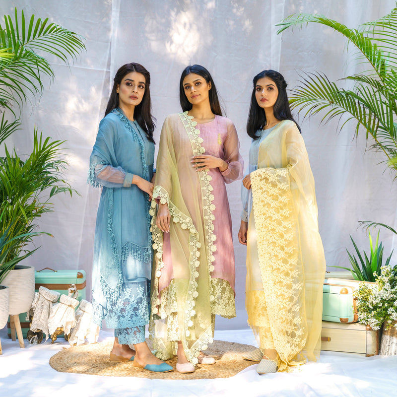 FROST BLUE AND YELLOW IRIS ENSEMBLE - Naaz By Noor