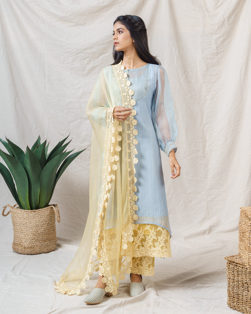 FROST BLUE AND YELLOW IRIS ENSEMBLE - Naaz By Noor