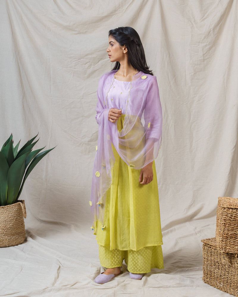 LIME GREEN AND LILAC NILE ENSEMBLE - Naaz By Noor
