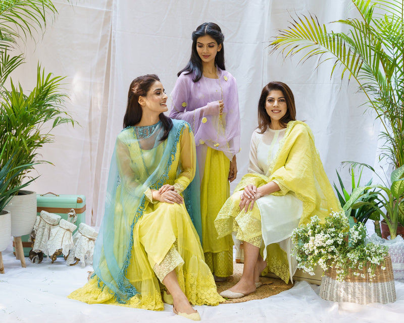 LIME GREEN AND LILAC NILE ENSEMBLE - Naaz By Noor