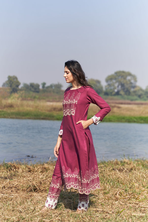 purple kurta - set of 2( kurta with pants) Naaz By Noor 