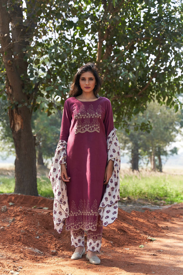 purple- set of 3 ( kurta, pants and cape ) Naaz By Noor 