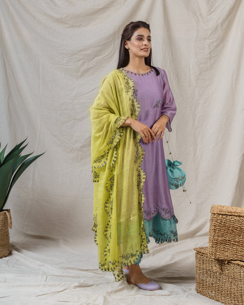 COLOUR ME PRETTY LILAC ENSEMBLE-kurta, pant & dupatta - Naaz By Noor