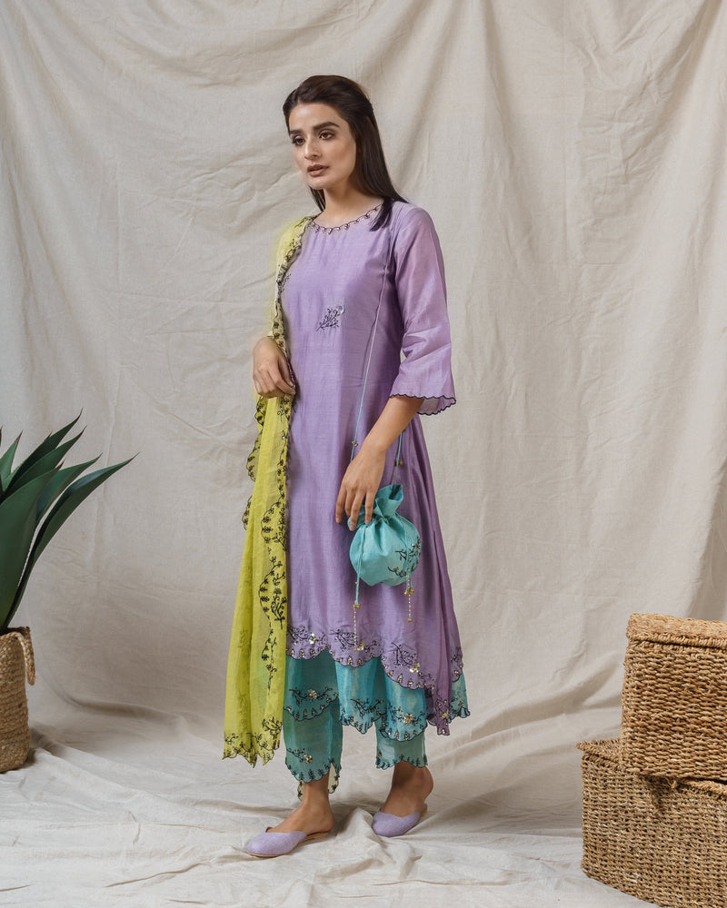 COLOUR ME PRETTY LILAC ENSEMBLE-kurta, pant & dupatta - Naaz By Noor