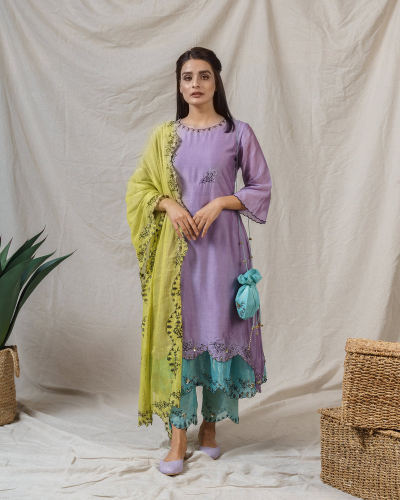 COLOUR ME PRETTY LILAC ENSEMBLE-kurta, pant & dupatta - Naaz By Noor