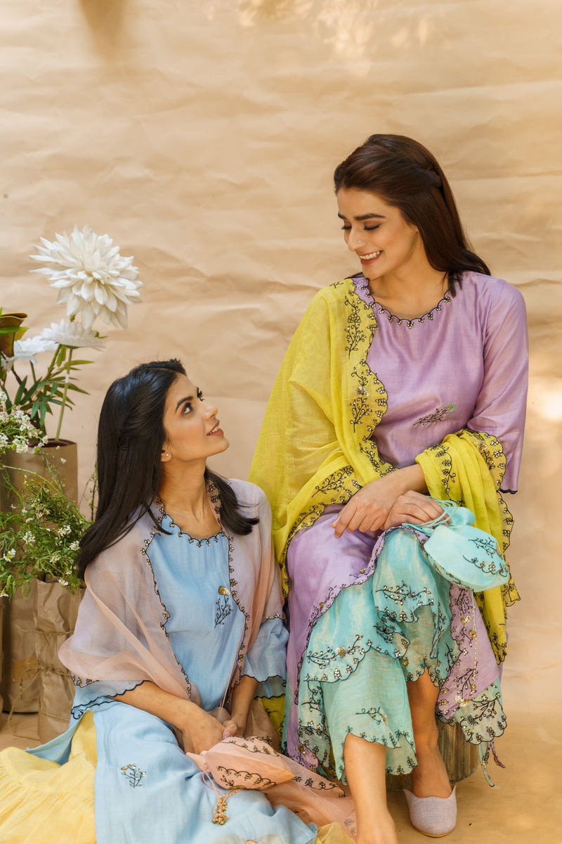 COLOUR ME PRETTY LILAC ENSEMBLE-kurta, pant & dupatta - Naaz By Noor