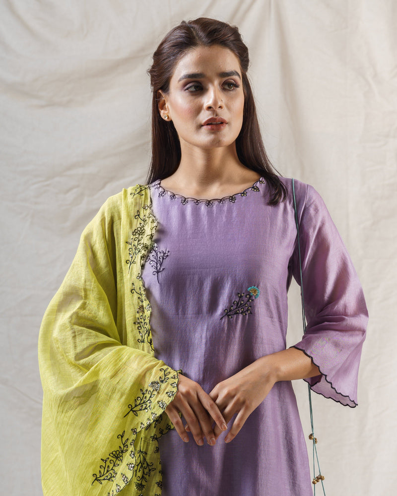 COLOUR ME PRETTY LILAC ENSEMBLE-kurta, pant & dupatta - Naaz By Noor