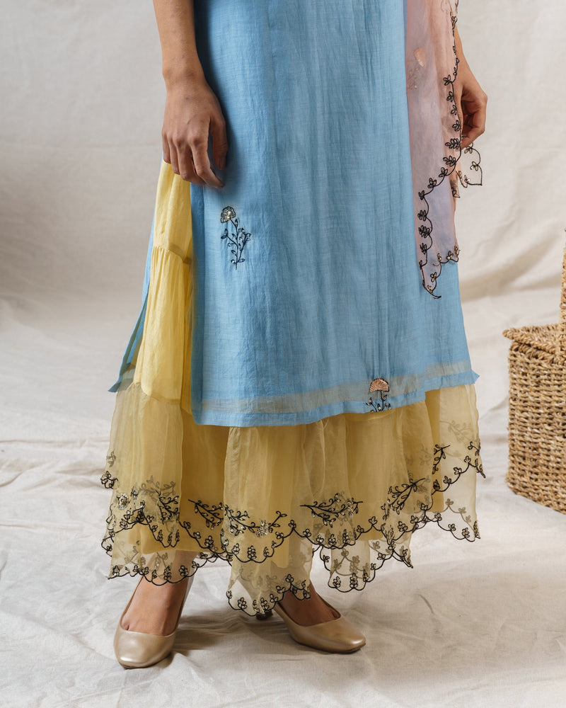 COLOUR ME PRETTY MIST BLUE ENSEMBLE- kurta ,sharara & dupatta - Naaz By Noor