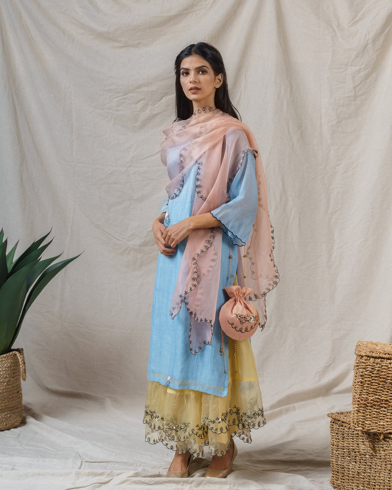 COLOUR ME PRETTY MIST BLUE ENSEMBLE- kurta ,sharara & dupatta - Naaz By Noor