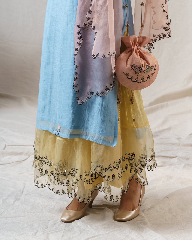 COLOUR ME PRETTY MIST BLUE ENSEMBLE- kurta ,sharara & dupatta - Naaz By Noor