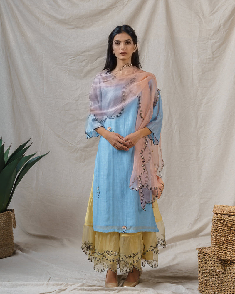 COLOUR ME PRETTY MIST BLUE ENSEMBLE- kurta ,sharara & dupatta - Naaz By Noor