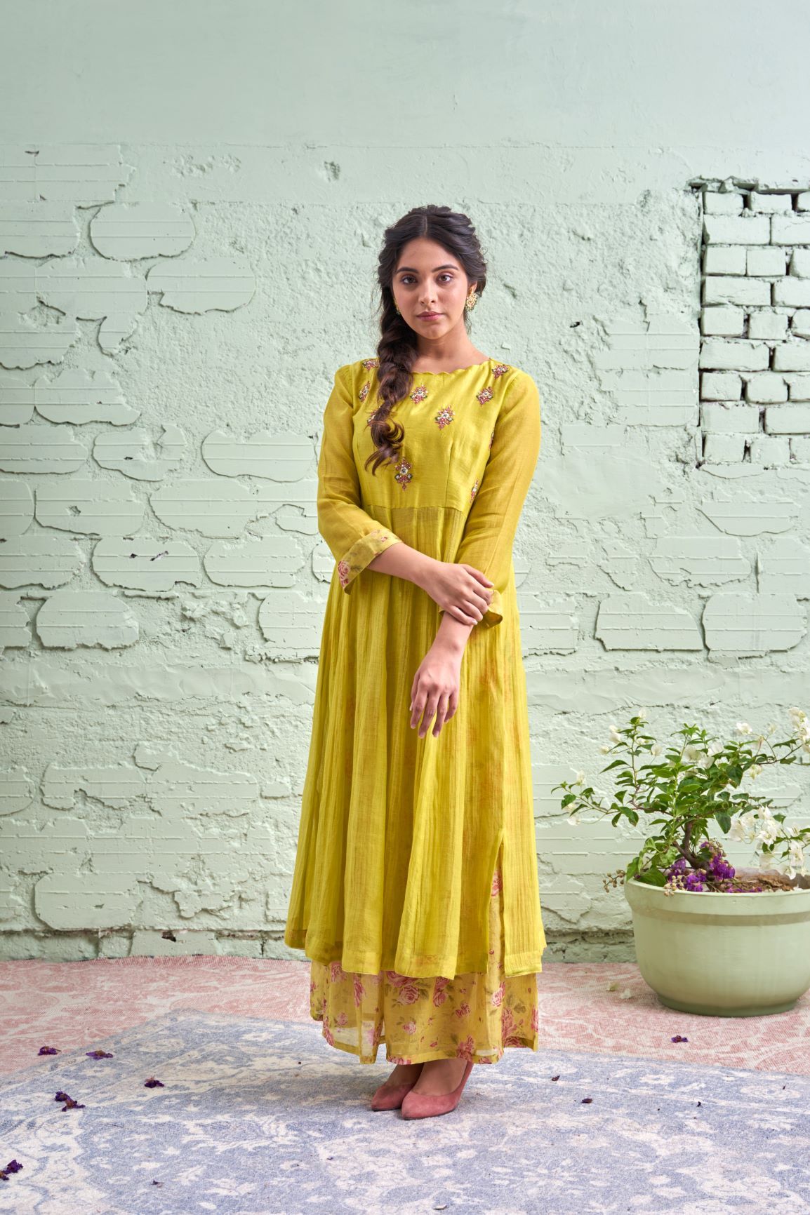 RAKHI tyohaar ki thali- nimbu sa hara-set of 3- kurta, sharara & dupatta Naaz By Noor 
