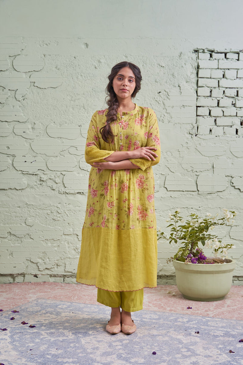 RAKHI tyohaar ki thali- nimbu si hari- set of 2 - kurta with pant Naaz By Noor 