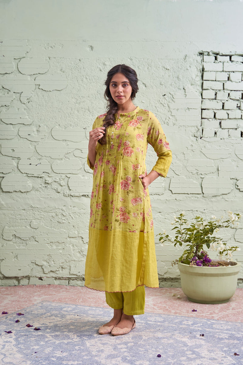 RAKHI tyohaar ki thali- nimbu si hari- set of 2 - kurta with pant – Naaz By  Noor